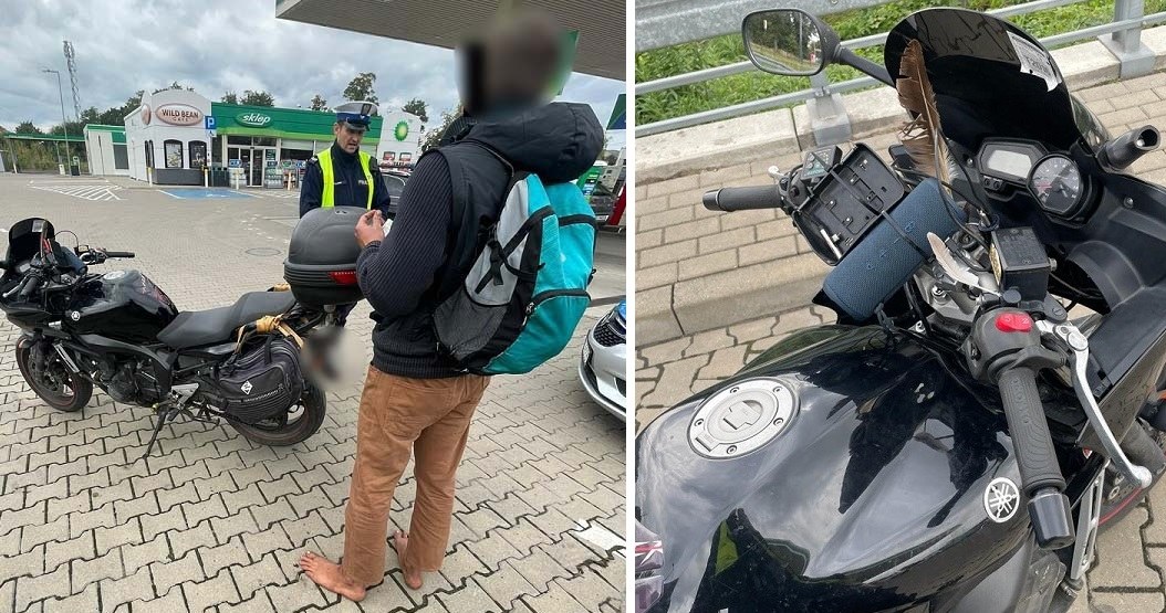 Motocyklista nie miał kasku ani butów, ale miał za to dwa zakazy prowadzenia pojazdów /Policja