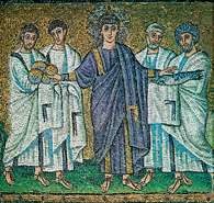 Mozaika z bazyliki Sant-Apollinare Nuovo w Rawennie, młodzieńczy Chrustus dokonuje rozmnożenia ch /Encyklopedia Internautica