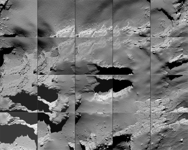 Mozaika zdjęć przesłanych przez sondę Rosetta podczas lotu na powierzchnię 67P /ESA/Rosetta/MPS for OSIRIS Team MPS/UPD/LAM/IAA/SSO/INTA/UPM/DASP/IDA /materiały prasowe