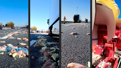 Mrożone mięso na autostradzie. Nietypowa kolizja pod Balicami 