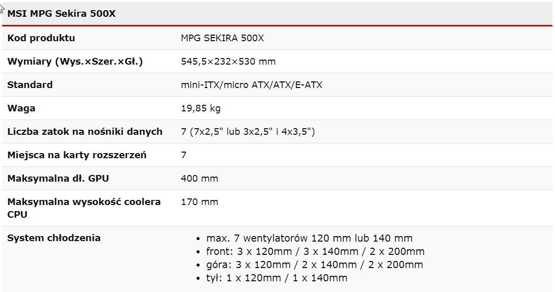 MSI MPG SEKIRA 500X /materiały prasowe