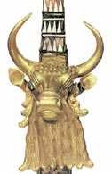 Muzyka Mezopotamii, głowa byka zdobiąca sumeryjską lirę, znaleziona w grobowcach krlewskich w Ur /Encyklopedia Internautica
