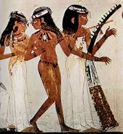 Muzyka starożytnego Egiptu: Muzykantki, malowidło ścienne z grobowca Nachta /Encyklopedia Internautica