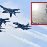 ryzyko Myśliwiec Blue Angels przeleciał nad głowami plażowiczów na Florydzie