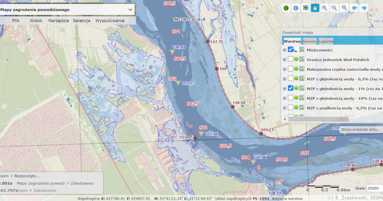 MZP z głębokością wody - 10 proc. (raz na 100 lat) ; średnie ryzyko /wody.isok.gov.pl /materiał zewnętrzny