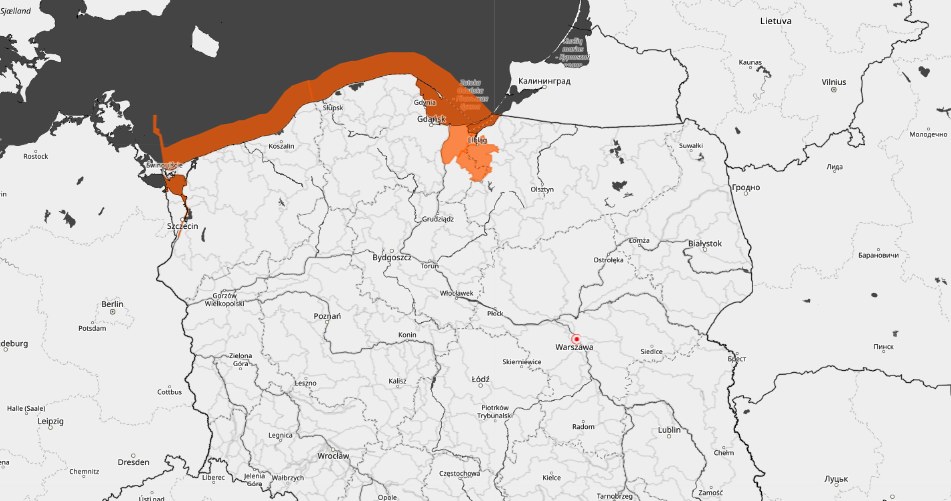 Na całym wybrzeżu Bałtyku obowiązuje alert hydrologiczny drugiego stopnia (Źródło: IMGW) /