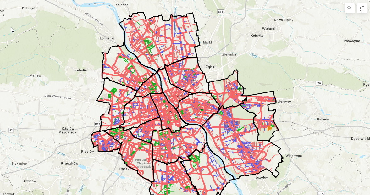 Na czerwono drogi, po których będzie można jeździć najwyżej 30 km/h / Fot: UM Warszawa /