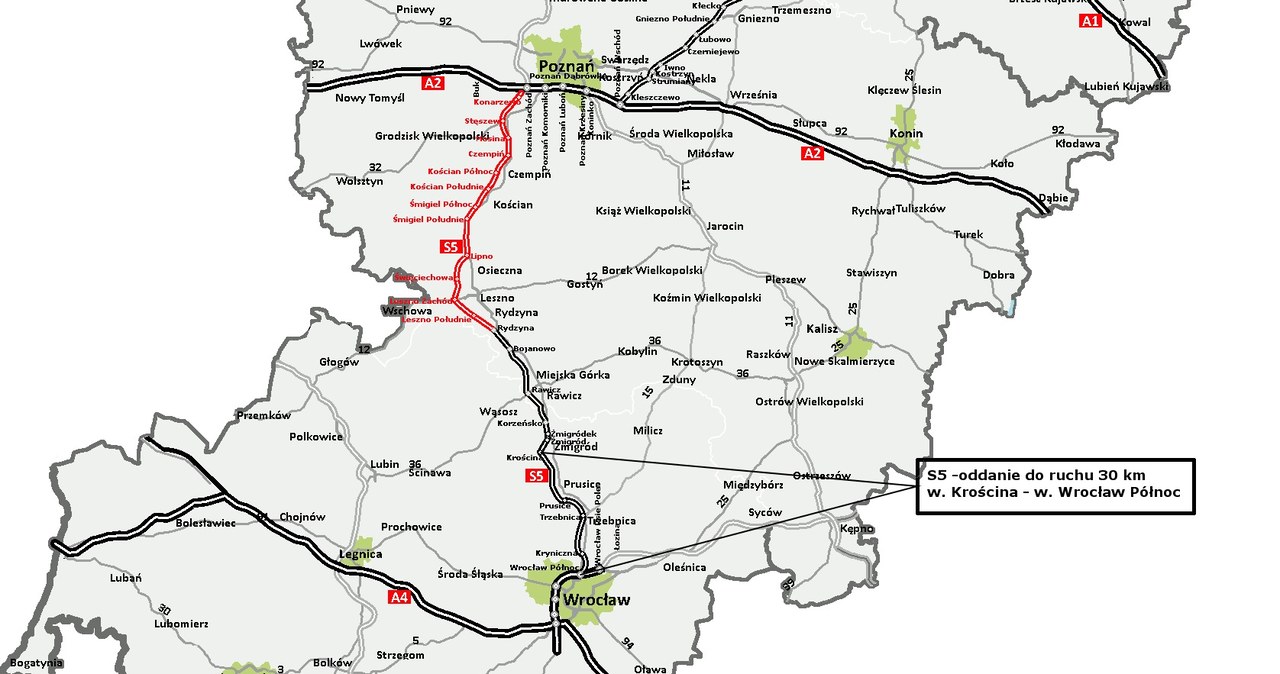 Na czerwono zaznaczono odcinki w budowie /Informacja prasowa