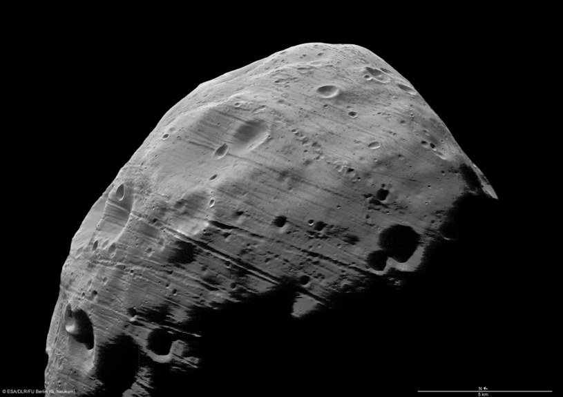 Na Fobosie można zaobserwować liczne głębokie szczeliny /NASA/ESA via Getty Images /Getty Images