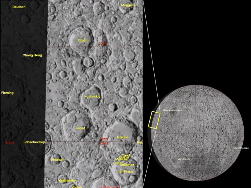 Na grafice wykonanej przez Japończyków zaznaczono miejsce Księżyca, które sfotografował satelita / zdjęcie: EQUULEUS /domena publiczna
