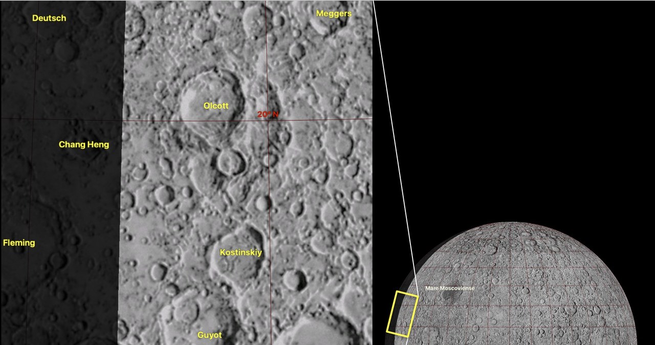 Na grafice wykonanej przez Japończyków zaznaczono miejsce Księżyca, które sfotografował satelita / zdjęcie: EQUULEUS /domena publiczna