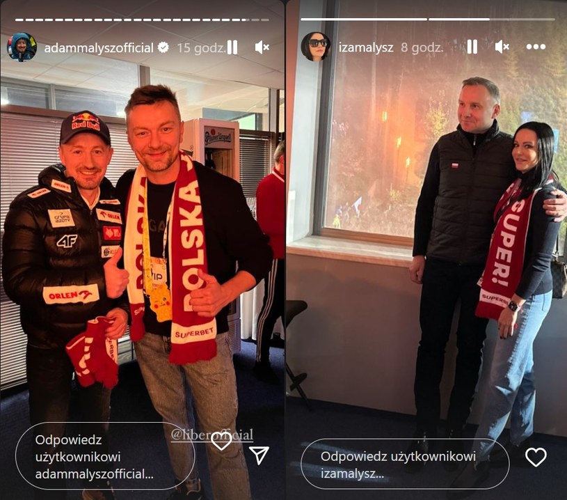 Na InstaStories Adam pozował z Liberem, a Iza Małysz z... Andrzejem Dudą! /https://www.instagram.com/izamalysz/ /Instagram