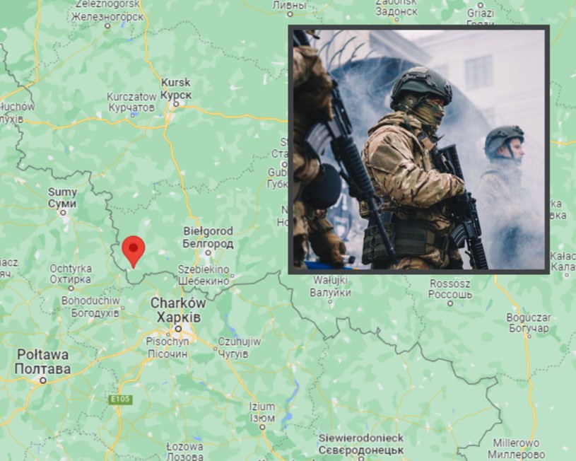 Na mapie zaznaczono miejsce, w którym Legion "Wolność Rosji" przekroczył granicę /Google Maps /Telegram