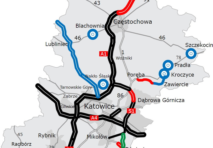 Na niebiesko planowana droga S11 na Śląsku /GDDKiA