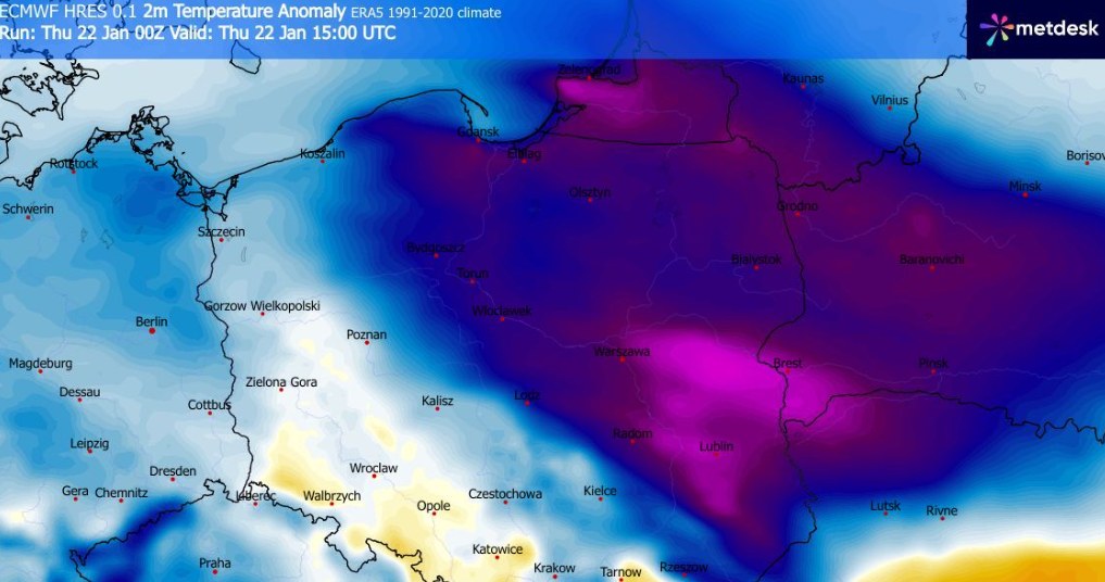 Na północy i wschodzie będzie mroźnie, a na południu w ciągu dnia temperatury mogą być dodatnie /WXCharts