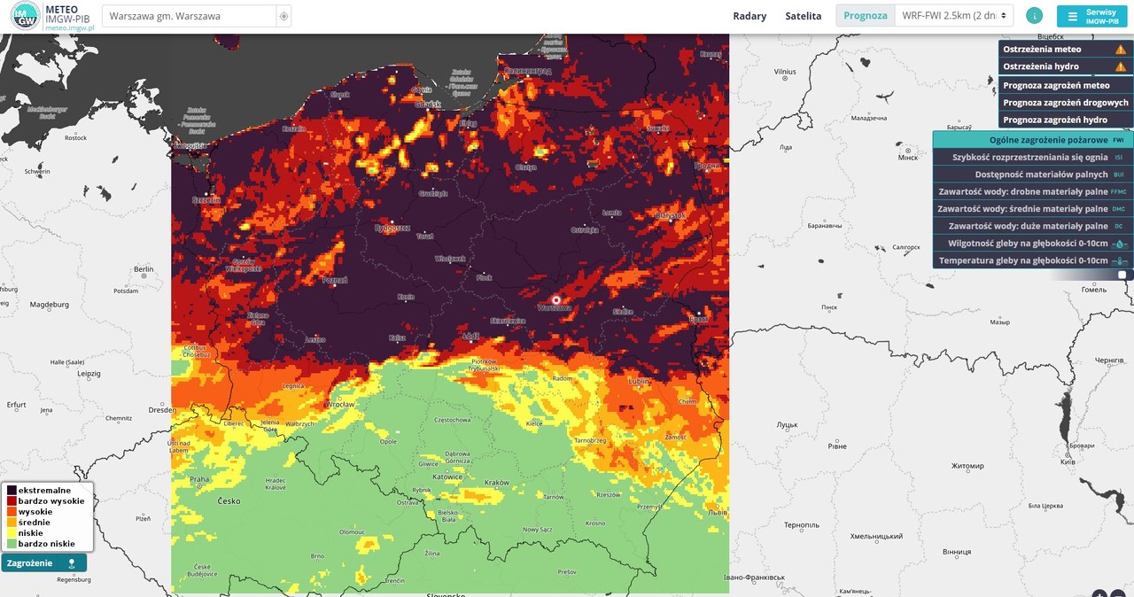 Na północy Polski zagrożenie pożarami lasów jest ekstremalnie wysokie /IMGW /