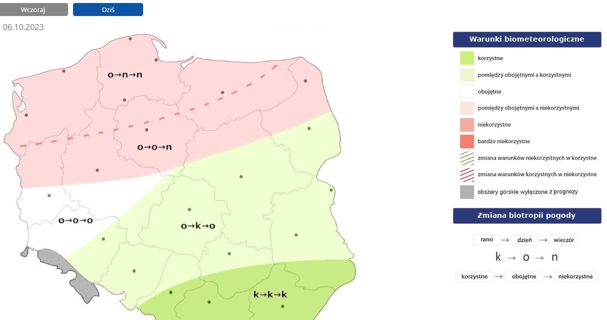 Na północy warunki biometeorologiczne będą niekorzystne. Lepiej pod tym względem będzie na południu kraju /IMGW /