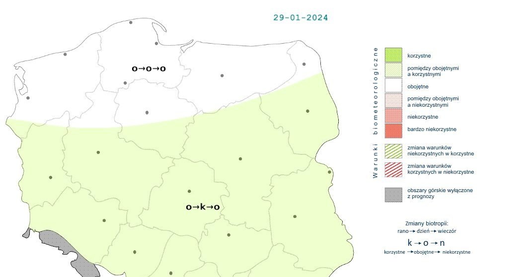 Na północy z powodu porywistego wiatru warunki będą obojętne, zaś w większości kraju biomet będzie w ciągu dnia korzystny /IMGW /