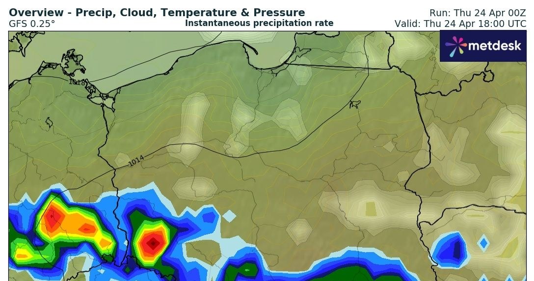 Na południe kraju nadciągną gwałtowne burze /wxcharts /