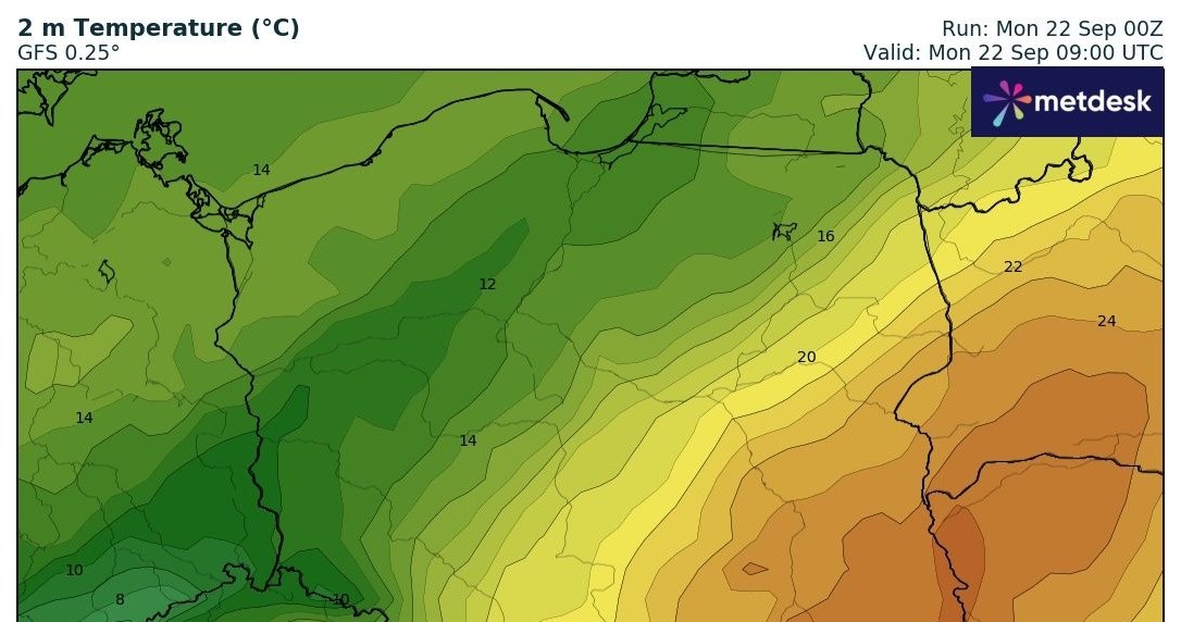 Na południowym wschodzie będzie najgoręcej. Tam lokalnie nie można wykluczyć upału /WXCharts /