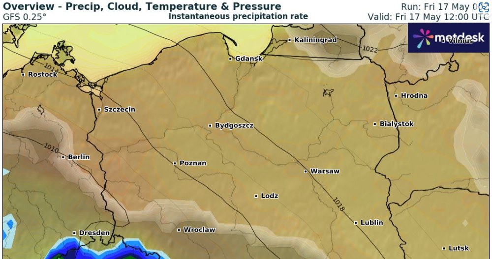 Na południu trzeba liczyć się z burzami, którym towarzyszyć będą intensywne opady, sięgające miejscami 10 mm /wxcharts /