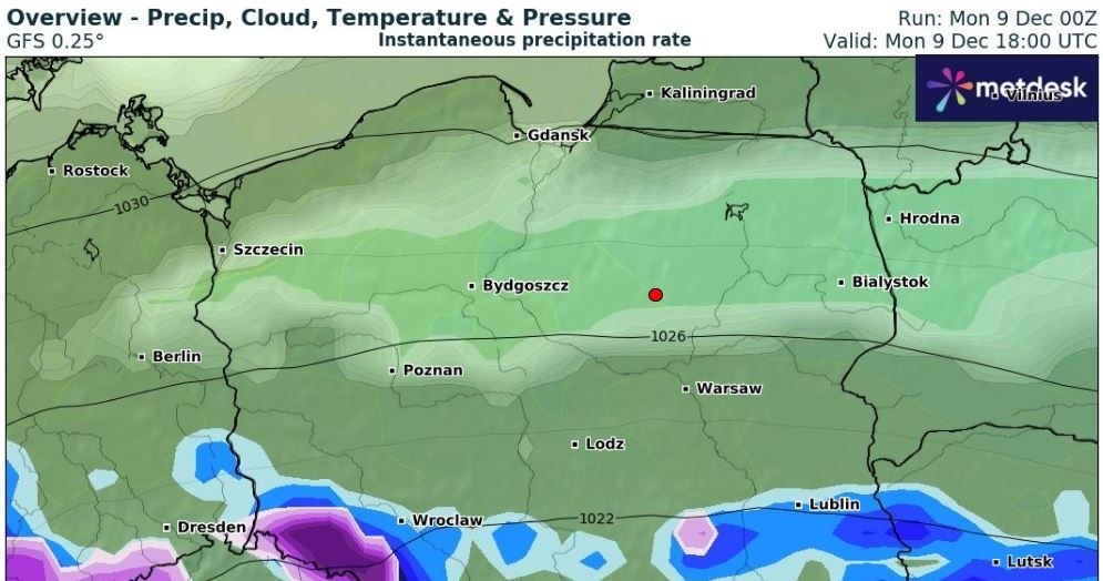 Na południu trzeba się liczyć ze śnieżycami. Miejscami może spaść nawet do 20 cm śniegu /wxcharts /