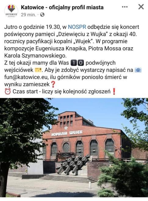 Na profilu Miasta Katowice pojawił się wpis dotyczący konkursu /Facebook/Katowice.eu /materiały prasowe