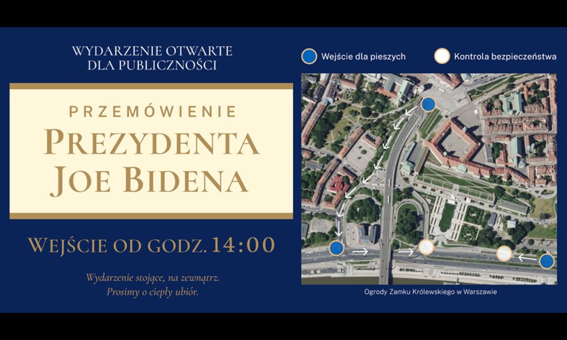 Na przemówienie prezydenta Joe Bidena może przyjść każdy zainteresowany /Ambasada i Konsulat USA w Polsce /materiał zewnętrzny