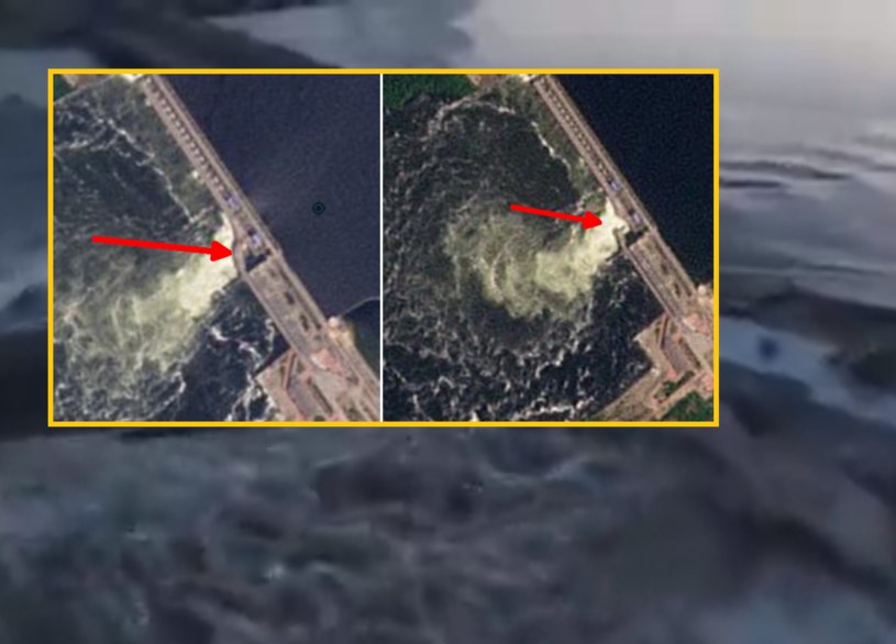 Na satelitarnych zdjęciach zapory w Nowej Kachowce uwagę ekspertów przykuł jeden szczegół - stan zapory był coraz gorszy /Twitter