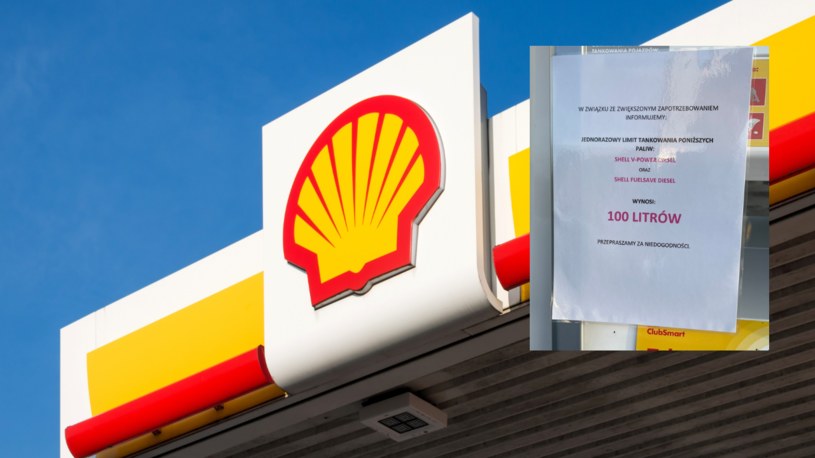 Na stacjach Shella w Polsce można znaleźć informacje o wprowadzonym limicie na zakup diesla dla klientów detalicznych. To efekt "wysokiego popytu" /123rf.com; serwis X/Twitter, konto Wojciech Mazurkiewicz /