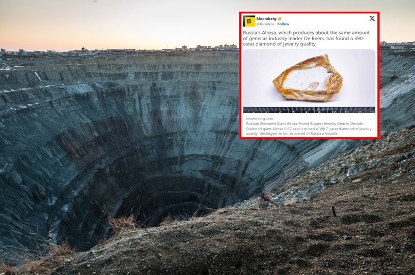 Na Syberii, w Jakucji, znaleziono ponad 390-karatowy diament /Twitter/ Bloomberg /123RF/PICSEL