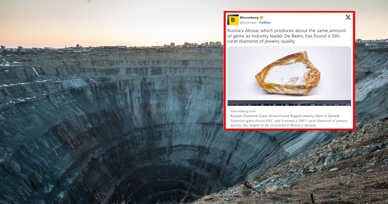 Na Syberii, w Jakucji, znaleziono ponad 390-karatowy diament /Twitter/ Bloomberg /123RF/PICSEL