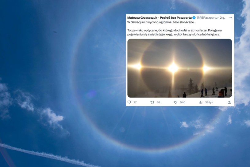 Na szwedzkim niebie pojawiło się niezwykłe zjawisko - halo wraz ze słońcami pobocznymi /X/Twitter/Mateusz Grzeszczuk - Podróż bez Paszportu /123RF/PICSEL