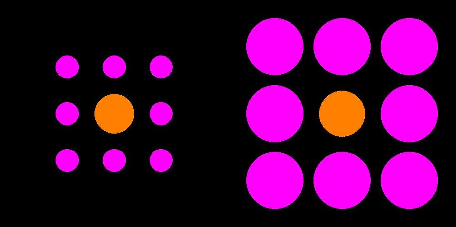 Na tym obrazku koło po lewej jest o 14 proc. mniejsze, niż koło po prawej. poprawnie, jako mniejsze rozpoznaje je już około połowy osób, które nie są radiologami /University of East Anglia /Materiały prasowe