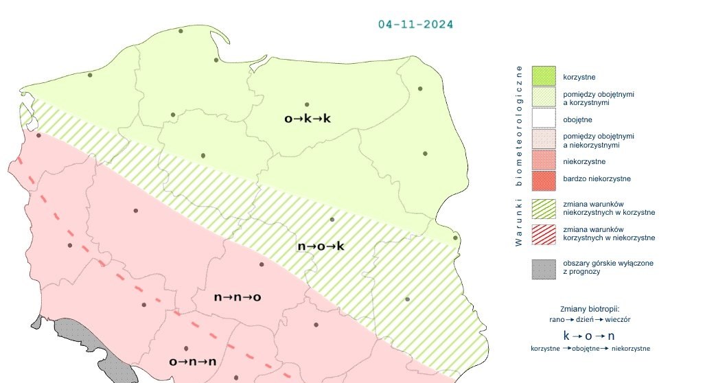 Na zachodzie i południ7u kraju pogoda będzie niekorzystnie wpływać na nasz organizm w ciągu dnia /IMGW /