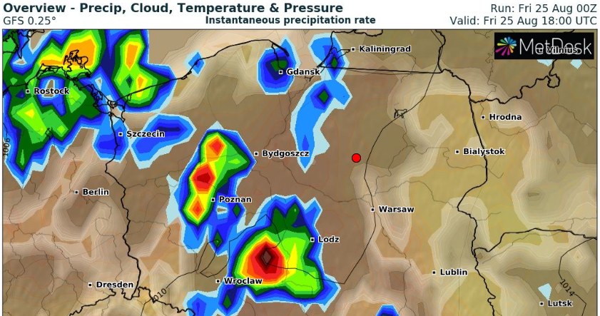 Na zachodzie i południu Polski po południu oraz wieczorem pojawią się wyjątkowo silne burze z gradem oraz silnym wiatrem /wxcharts /
