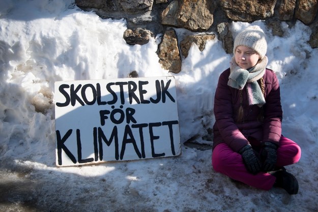 Na zdjęciu Greta prowadzi "strajk dla klimatu" w Davos /LAURENT GILLIERON /PAP/EPA