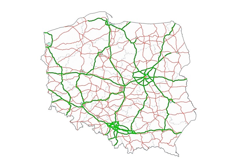 Na zielono: drogi, które obejmie system sterowania ruchem do 2020 r. /GDDKiA