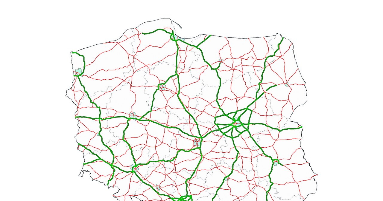 Na zielono: drogi, które obejmie system sterowania ruchem do 2020 r. /GDDKiA