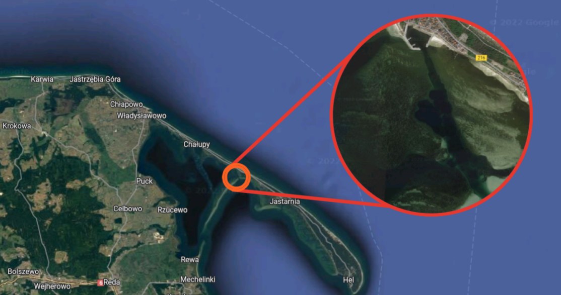 Nad Zatoką Pucką powstało kilka niewielkich wysepek /Google Maps /domena publiczna