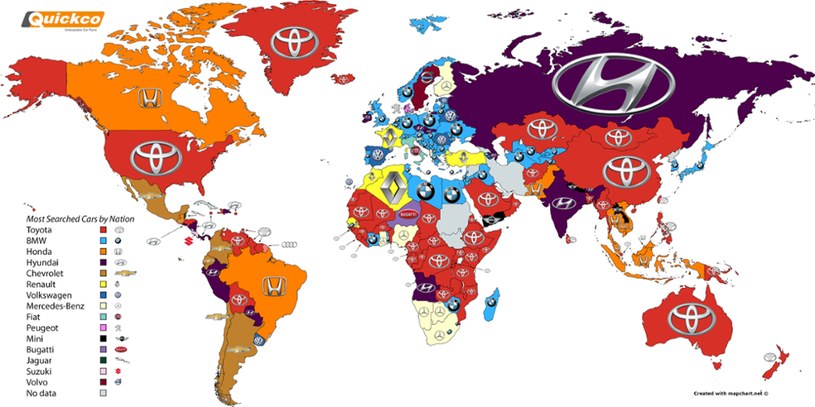 Najczęściej wyszukiwane marki samochodów na świecie /Informacja prasowa