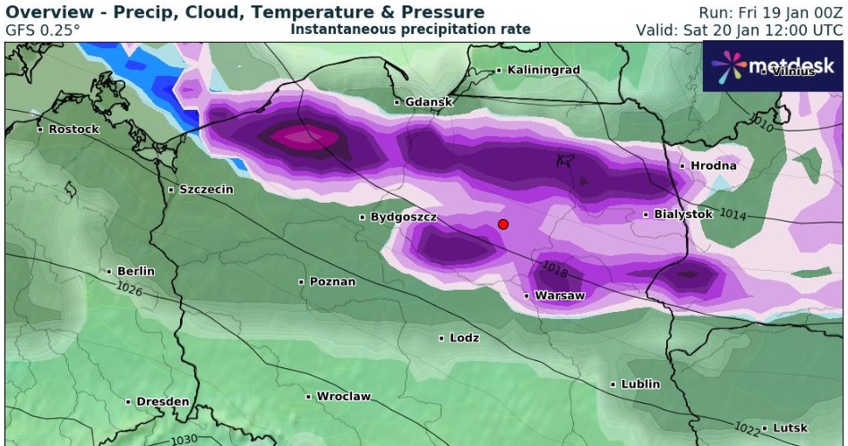 Najgorsza pogoda będzie na północy, gdzie pojawią się śnieżyce oraz silny wiatr /wxcharts /