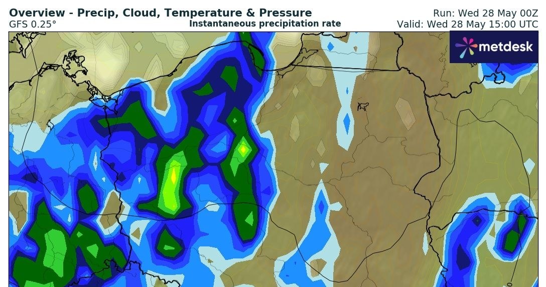 Najgorszej pogody można się spodziewać na zachodzie. Z czasem front atmosferyczny przesunie się na wschód /wxcharts /