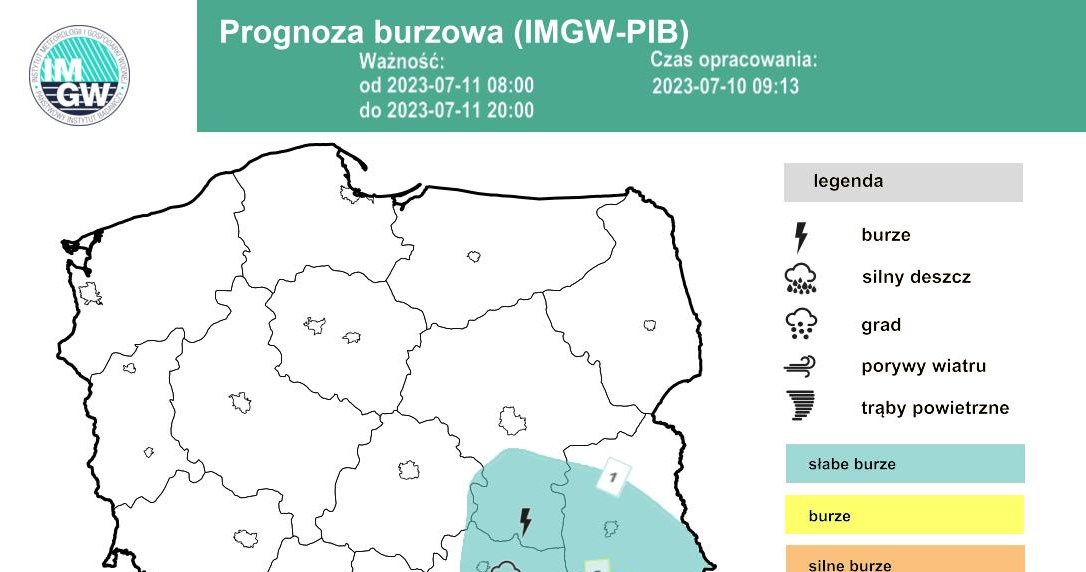 Najintensywniejszych burz należy się spodziewać na południowym wschodzie: tam może nawet padać grad /IMGW /