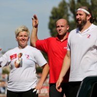 (Od lewej) Anita Włodarczyk, Piotr Małachowski i Tomasz Majewski podczas lekkoatletycznego Memoriału Kamili Skolimowskiej w Warszawie