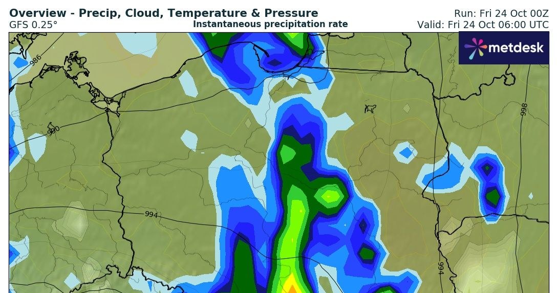 Najmocniejsze ulewy nawiedzą południe kraju, szczególnie tereny podgórskie Podhala /WXCharts /