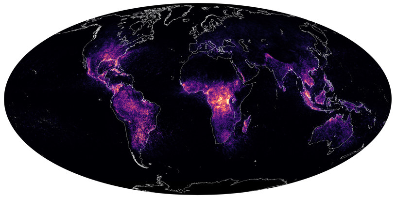 Najnowsza mapa miejsc, gdzie najczęściej dochodzi do wyładowań atmosferycznych /NASA