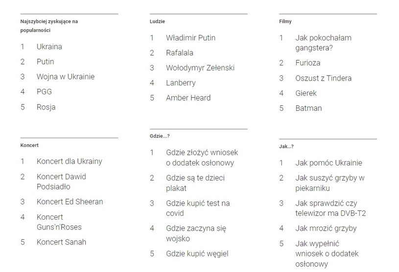 Najpopularniejsze frazy Google w Polsce w 2022 roku /Google /materiały prasowe