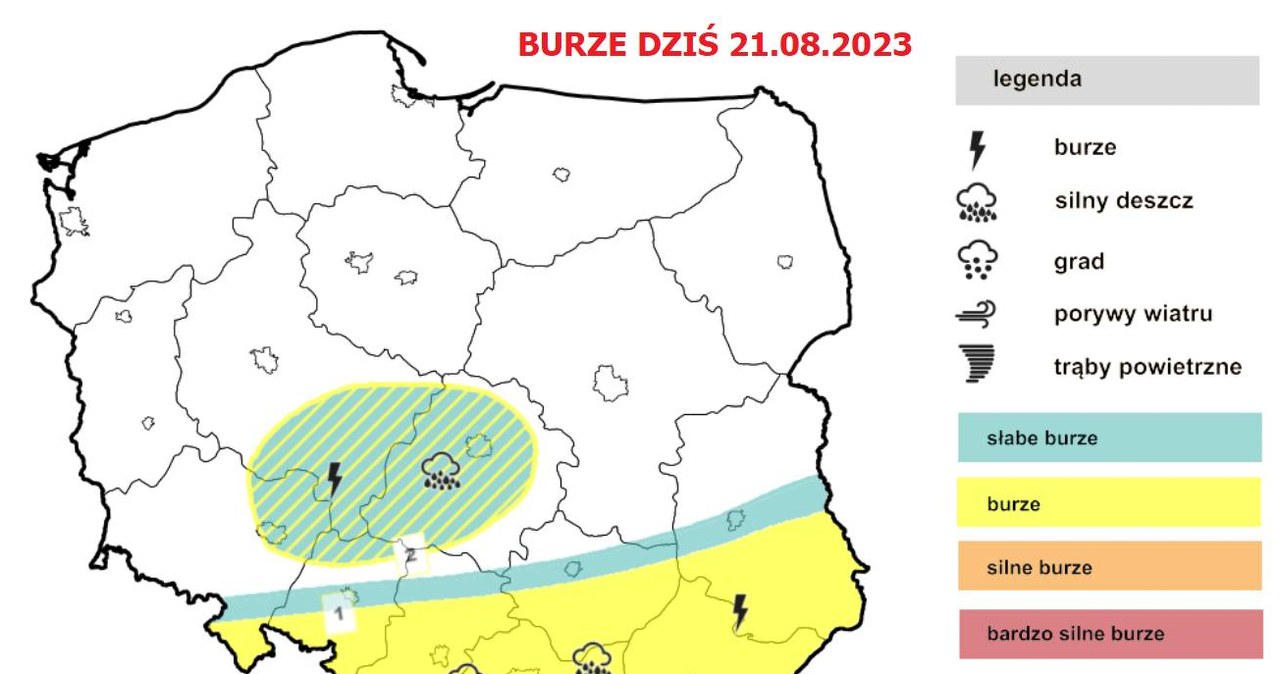 Najsilniejsze burze prognozowane są na południu. IMGW wydał dla tych terenów ostrzeżenia pierwszego stopnia /IMGW /