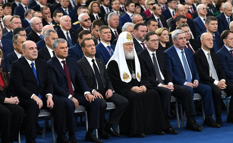 Najważniejsze osoby w Rosji wysłuchały przemówienia Władimira Putina /Kremlin Press Office/Handout/Anadolu Agency /AFP